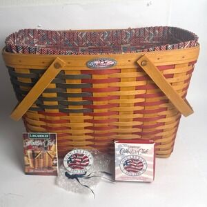Longaberger 1998 Collector Club 25th Anniversary Magazine Basket Flag Fabric Vtg